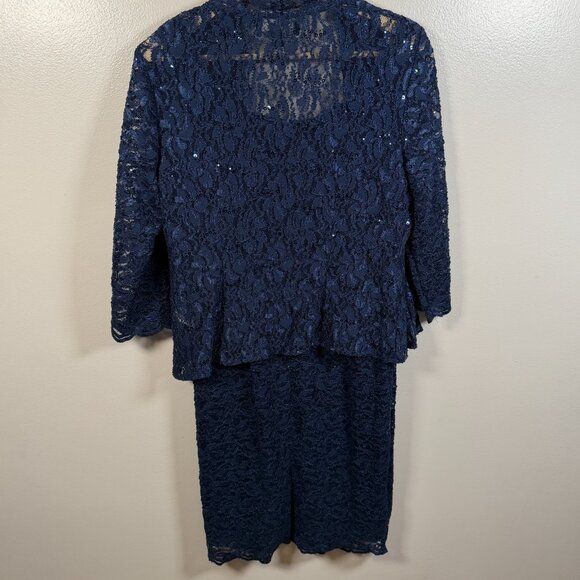 Alex Evenings Dress Jacket Size 8 Petite Navy Blue Sequin Lace Formal Wedding - Picture 2 of 11